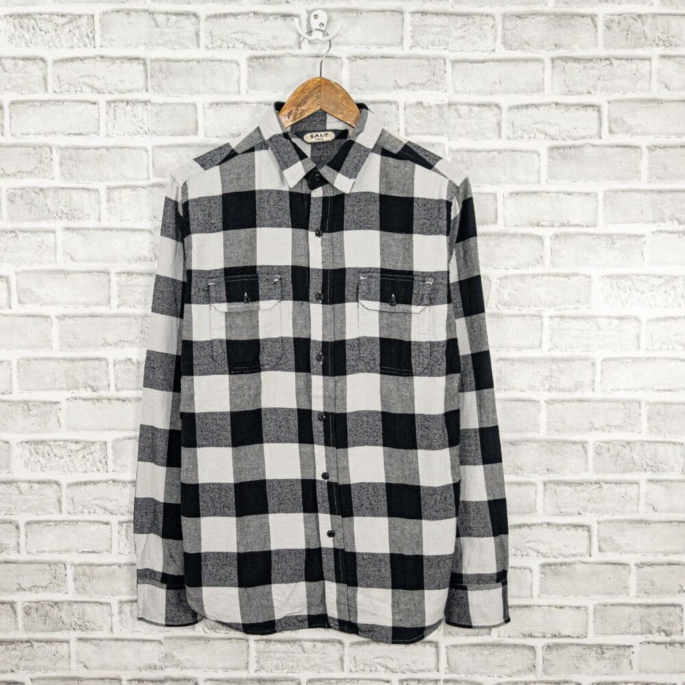 Salt Valley Black White Buffalo Plaid Flannel Shirt Cotton Size Small